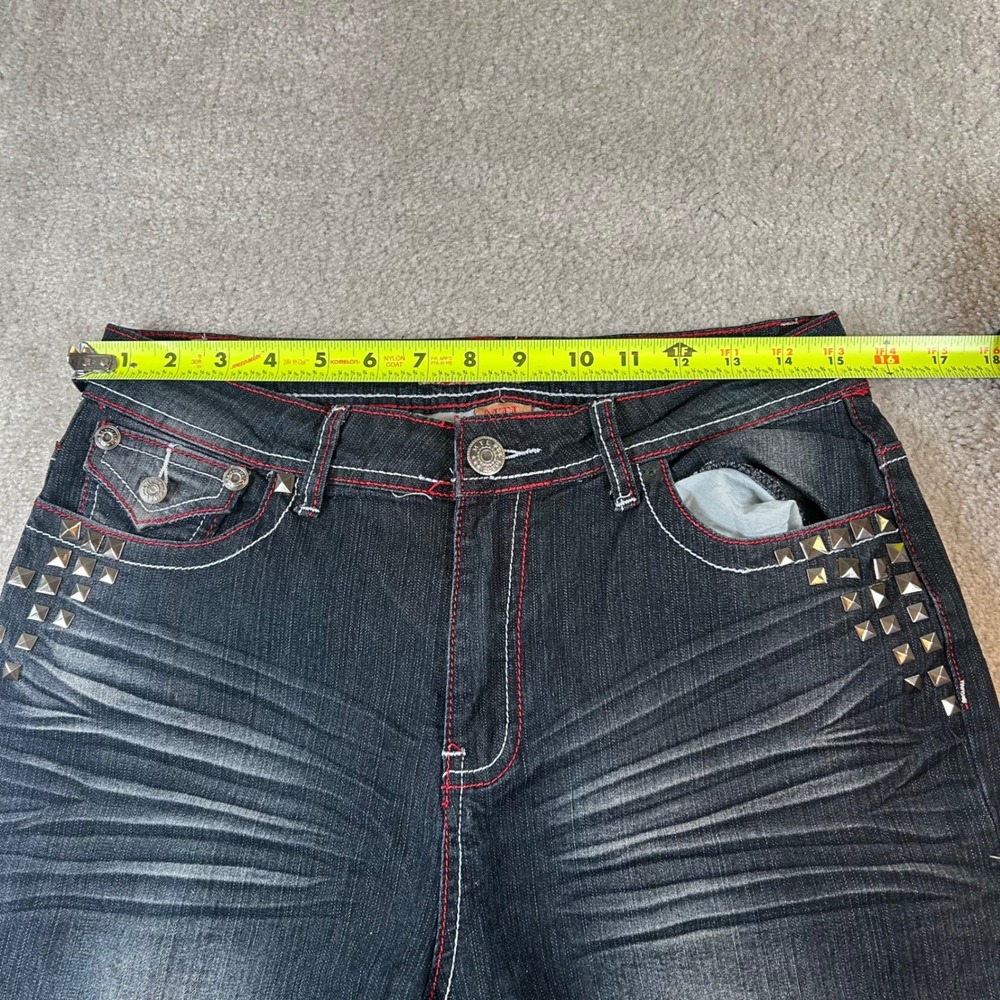 MTL More To Love Jeans Womens 10/12 Dark Wash Studded Contrast Stitch Distressed - Picture 10 of 15